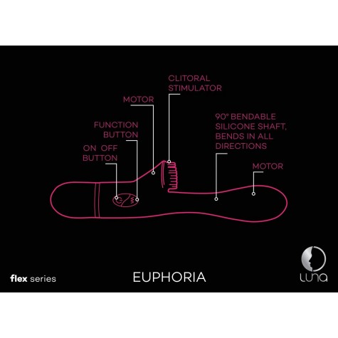 Розовый гнущийся вибратор Euphoria с клиторальной щеточкой - 22 см.